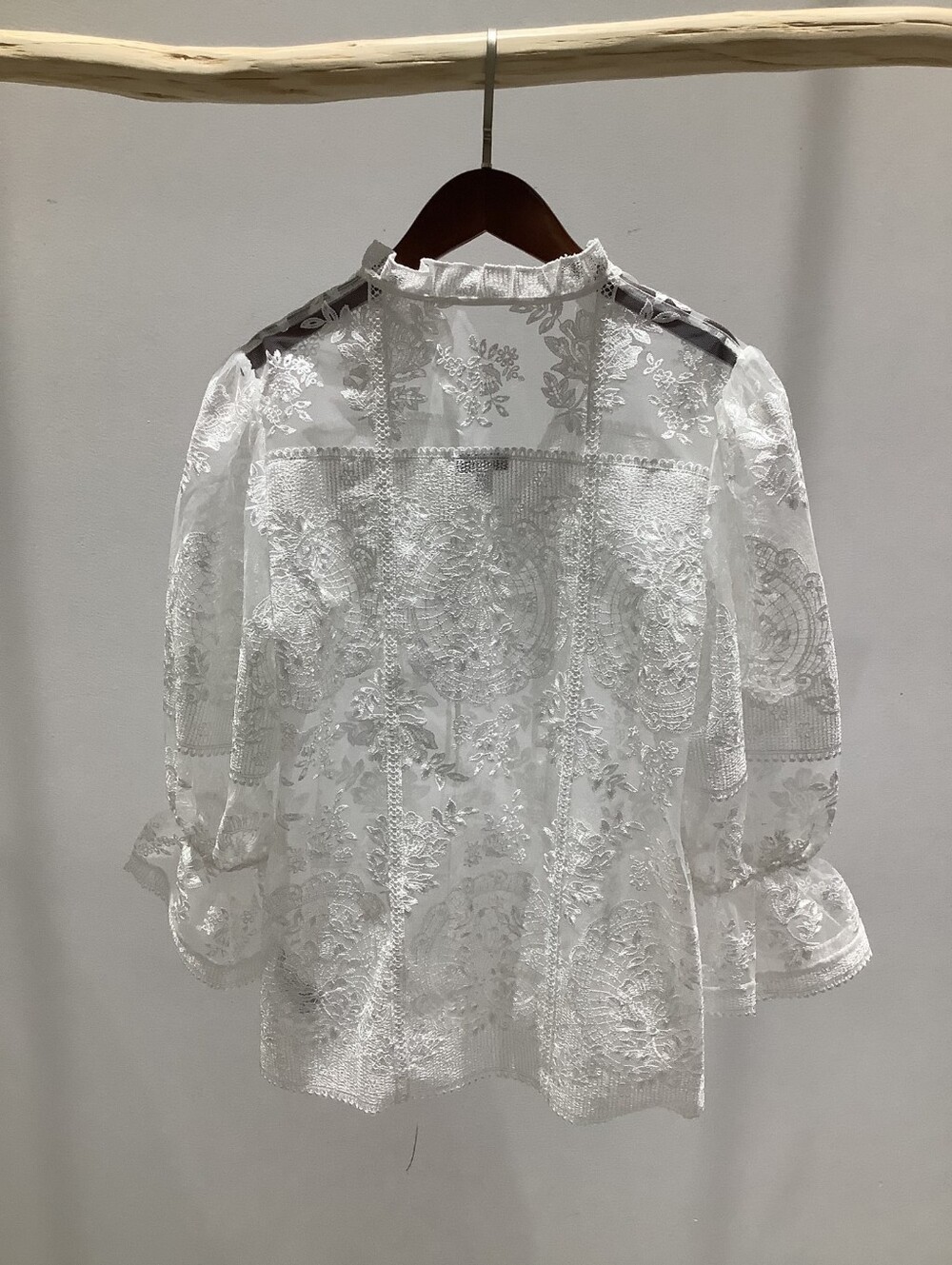 Reiss Demi Sheer Lace Tie-Neck Blouse in Ivory - Picture 11 of 16